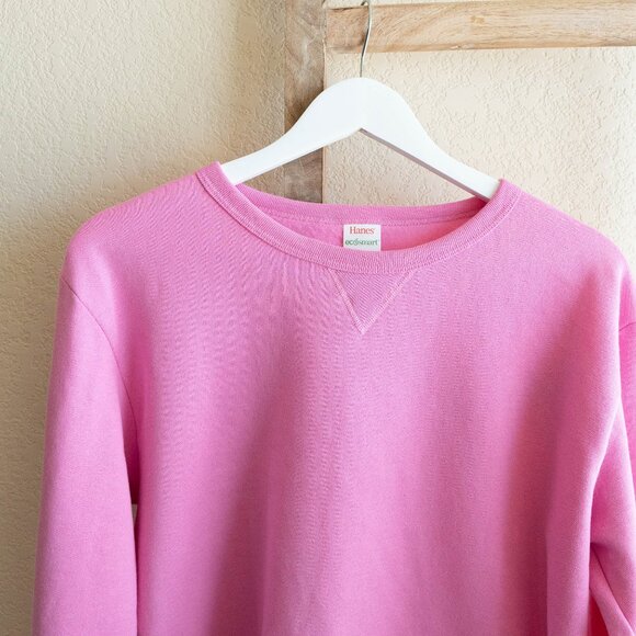 Hanes Sweatshirt Womens Sz Large Pink Fleece Crewneck Long Sleeve EcoSmart - Picture 3 of 5